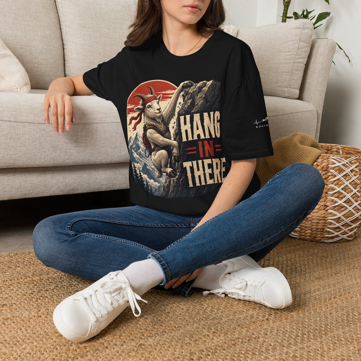 Hang In There Mountain Goat Graphic T-Shirt