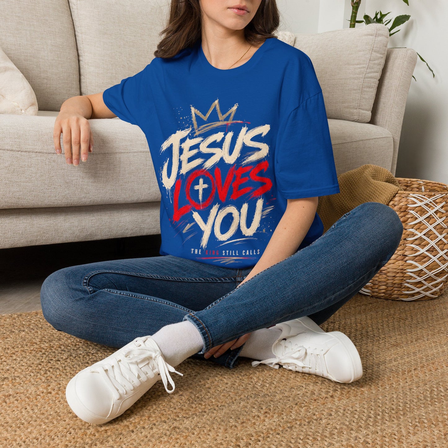 Jesus Loves You T-Shirt — Faith Graphic Tee with Crown & Cross