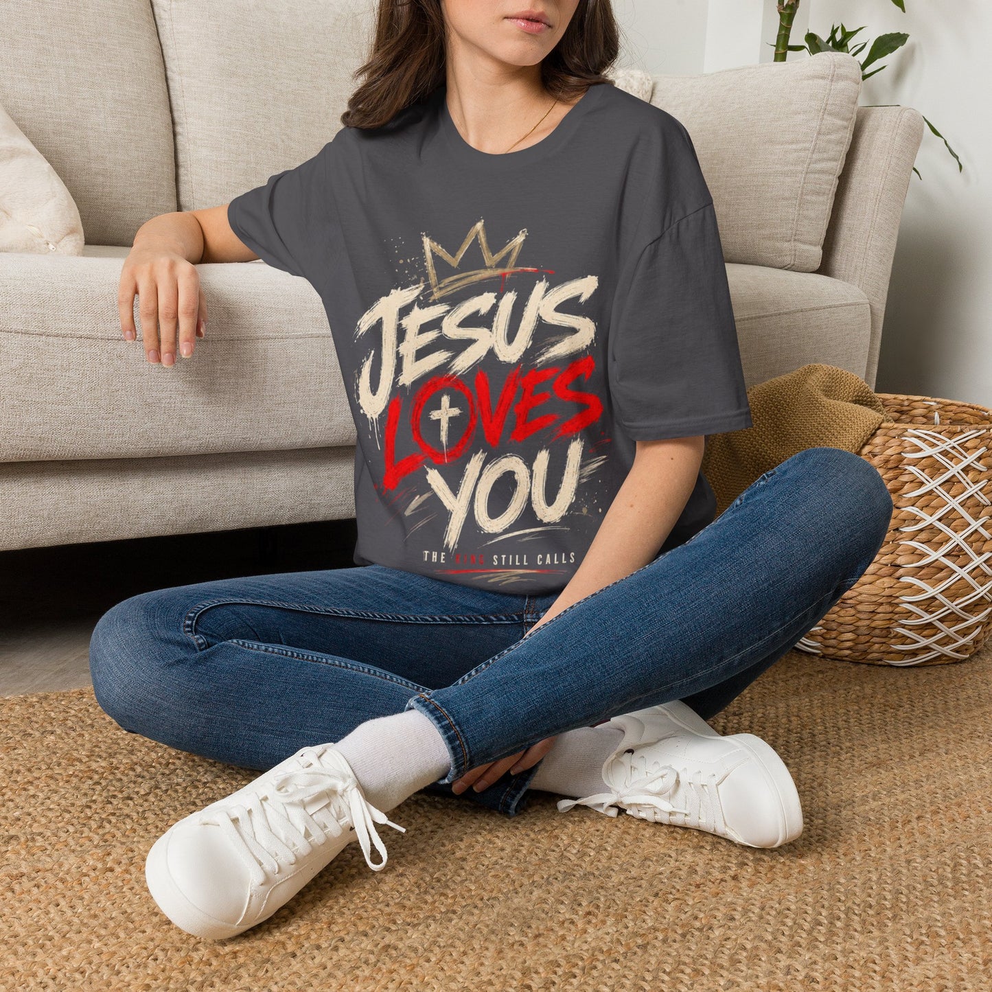 Jesus Loves You T-Shirt — Faith Graphic Tee with Crown & Cross