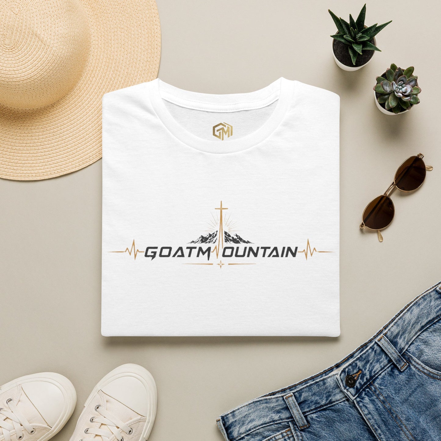 GoatMountain T‑Shirt — Heartbeat Cross | Romans 9:5
