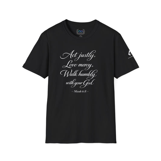 "Act justly, Love mercy, Walk humbly" (Micah 6:8) - GoatMountain Scripture T-shirt