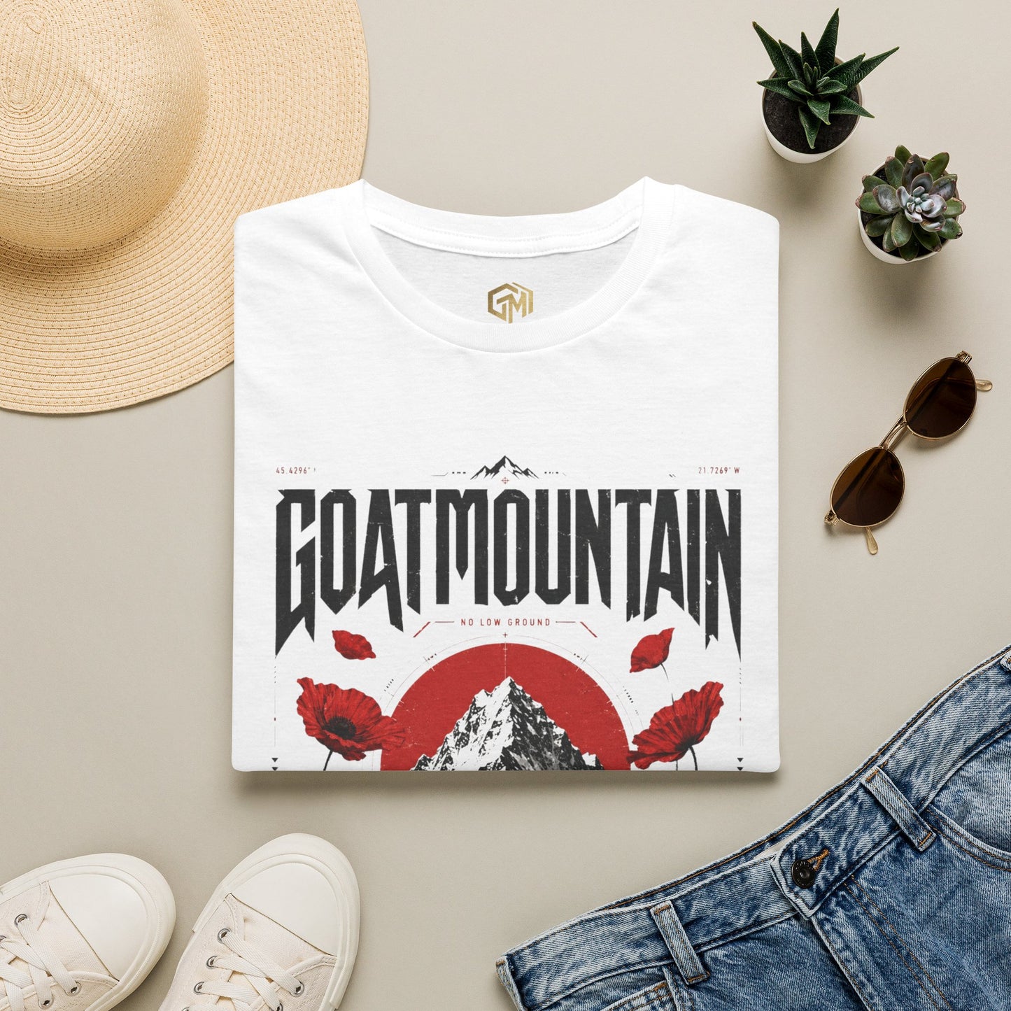 GoatMountain T-Shirt — Vintage Mountain & Poppy Graphic Tee