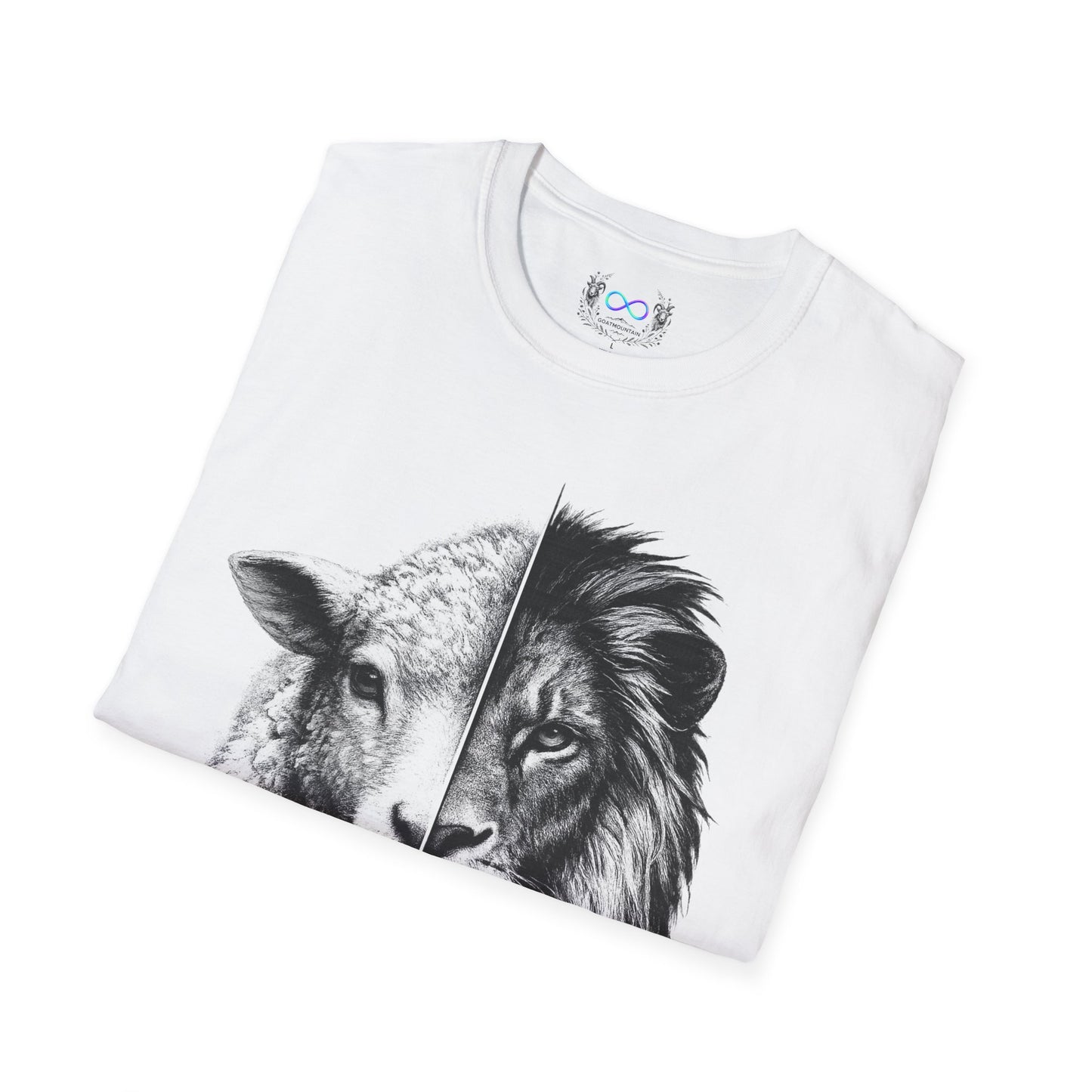Lion and Lamb Half-Face T-Shirt — Duality (Faith & Strength)