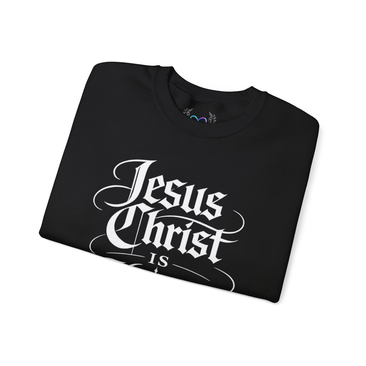 Jesus Christ Is King Crewneck Sweatshirt — Christian Faith Graphic Pullover (Alpha & Omega)