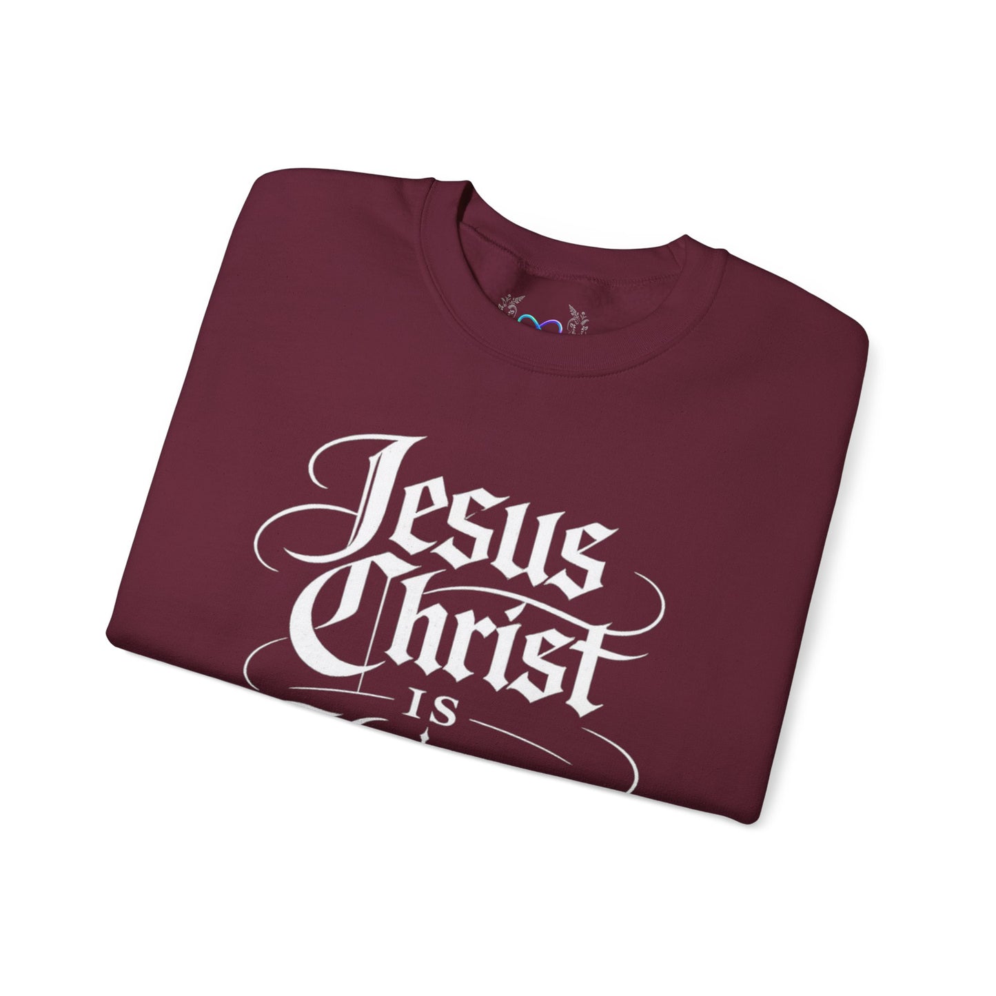 Jesus Christ Is King Crewneck Sweatshirt — Christian Faith Graphic Pullover (Alpha & Omega)