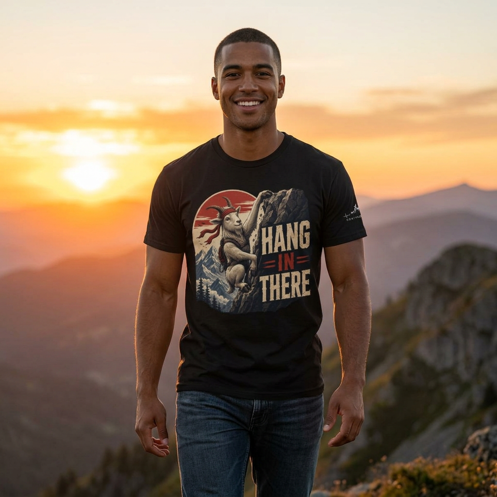 Hang In There Mountain Goat Graphic T-Shirt