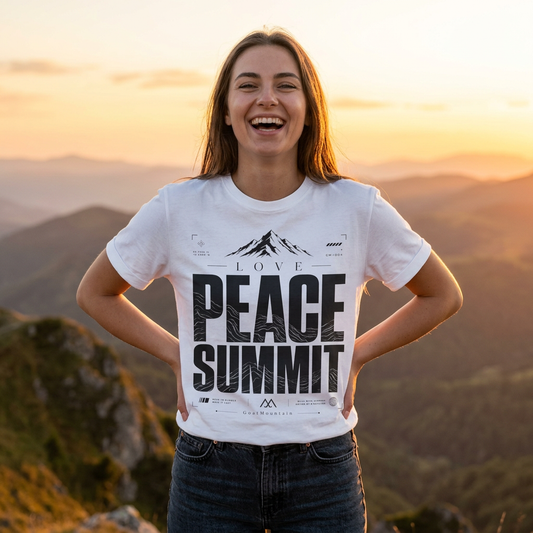 Love Peace Summit Mountain Tee — 'Love Peace' Graphic T-Shirt (Supports Archie Foundation)