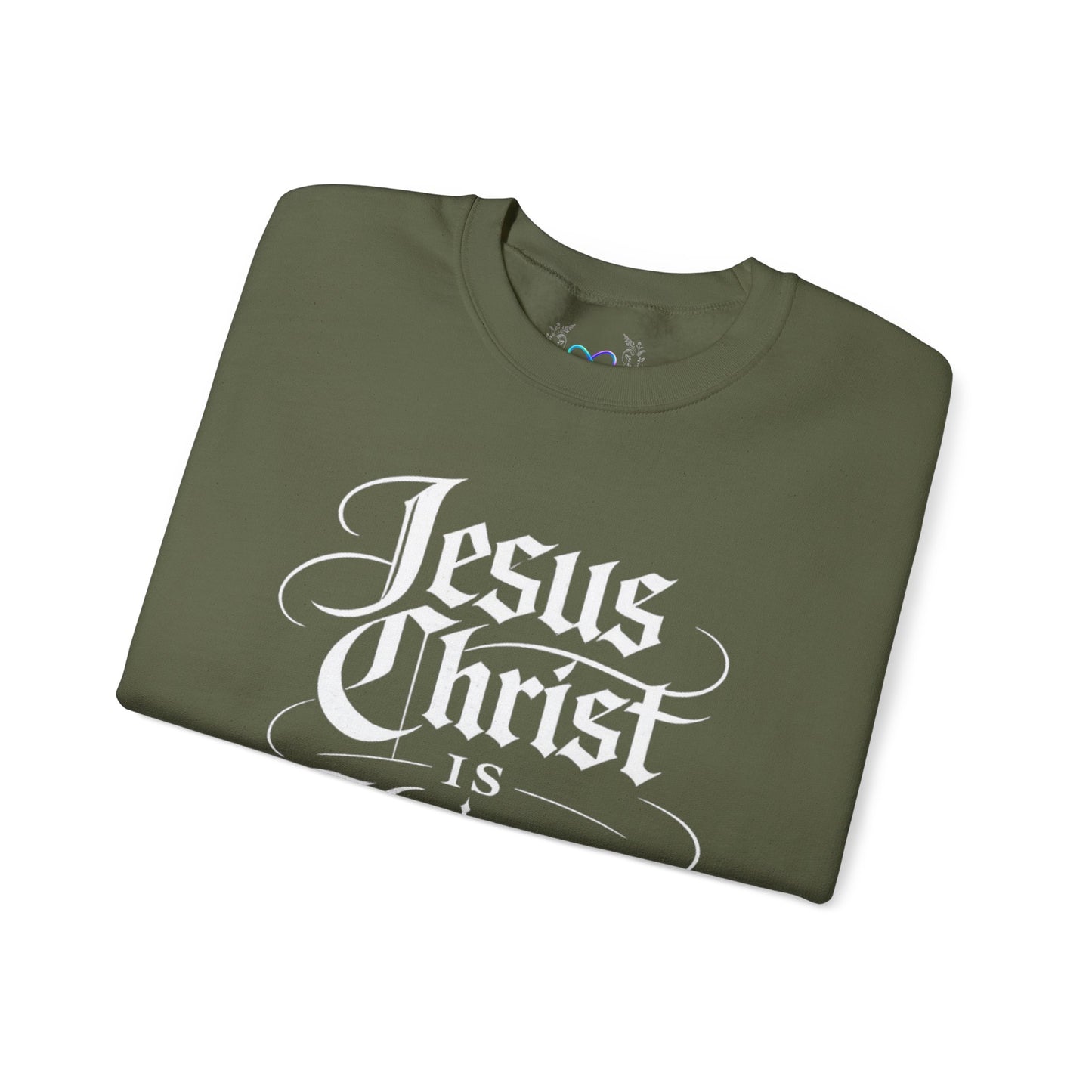 Jesus Christ Is King Crewneck Sweatshirt — Christian Faith Graphic Pullover (Alpha & Omega)