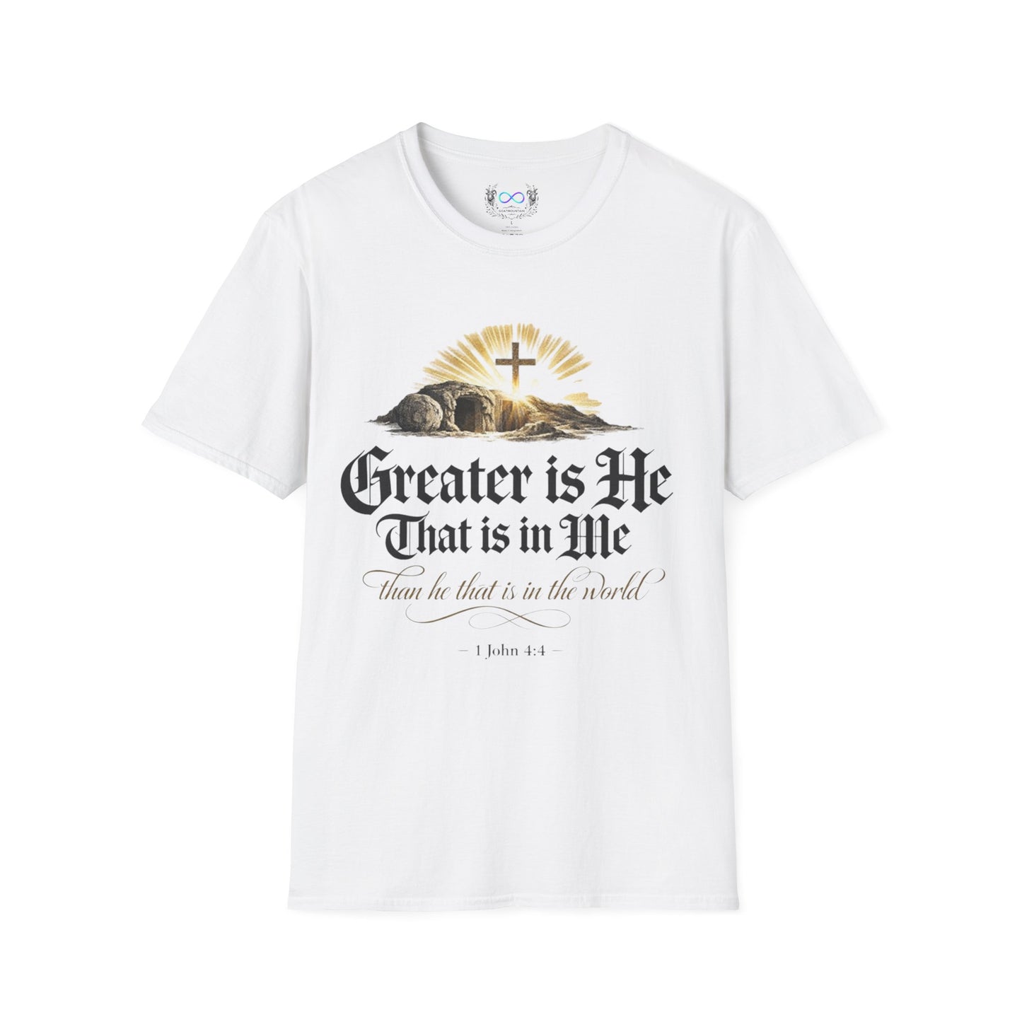 Greater Is He T‑Shirt — Scripture (1 John 4:4)