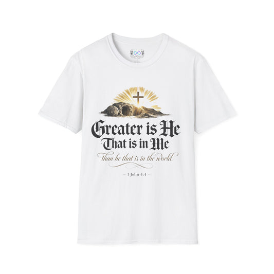 Greater Is He T‑Shirt — Scripture (1 John 4:4)