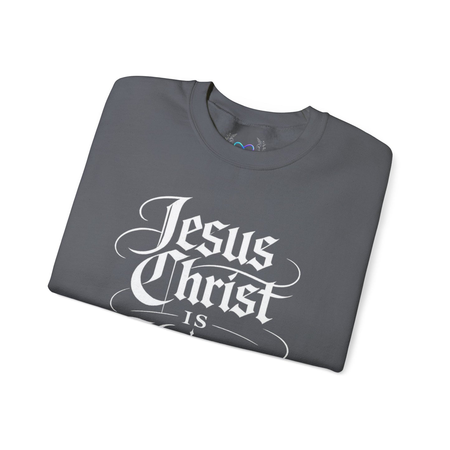Jesus Christ Is King Crewneck Sweatshirt — Christian Faith Graphic Pullover (Alpha & Omega)