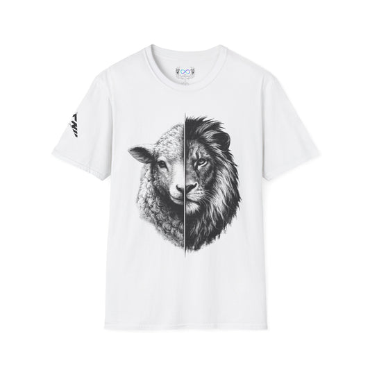 Lion and Lamb Half-Face T-Shirt — Duality (Faith & Strength)