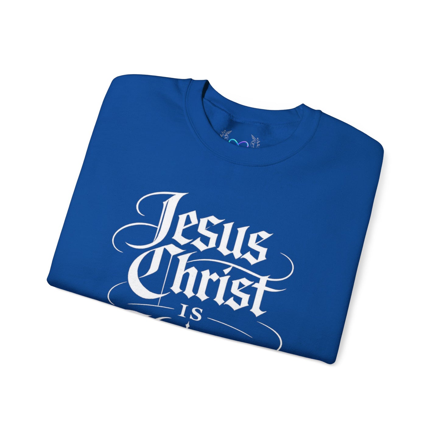Jesus Christ Is King Crewneck Sweatshirt — Christian Faith Graphic Pullover (Alpha & Omega)