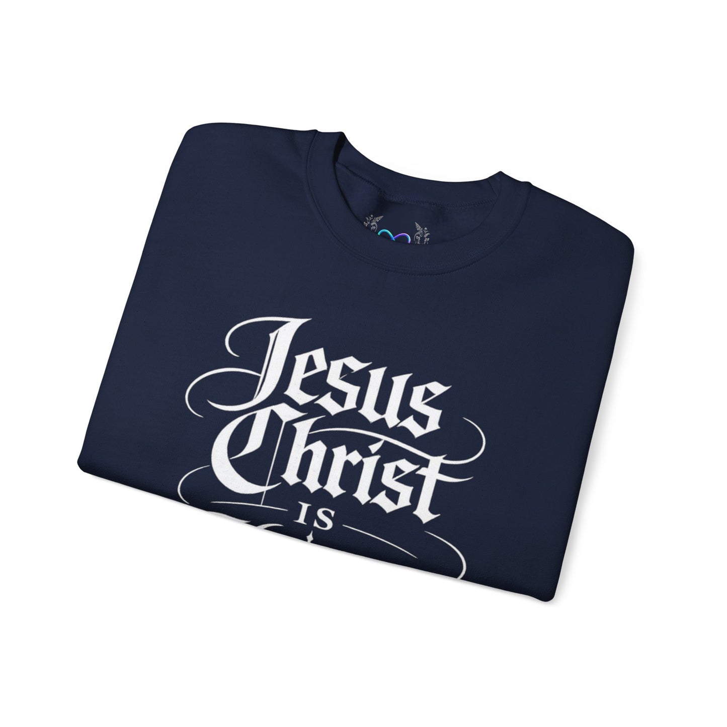 Jesus Christ Is King Crewneck Sweatshirt — Christian Faith Graphic Pullover (Alpha & Omega)
